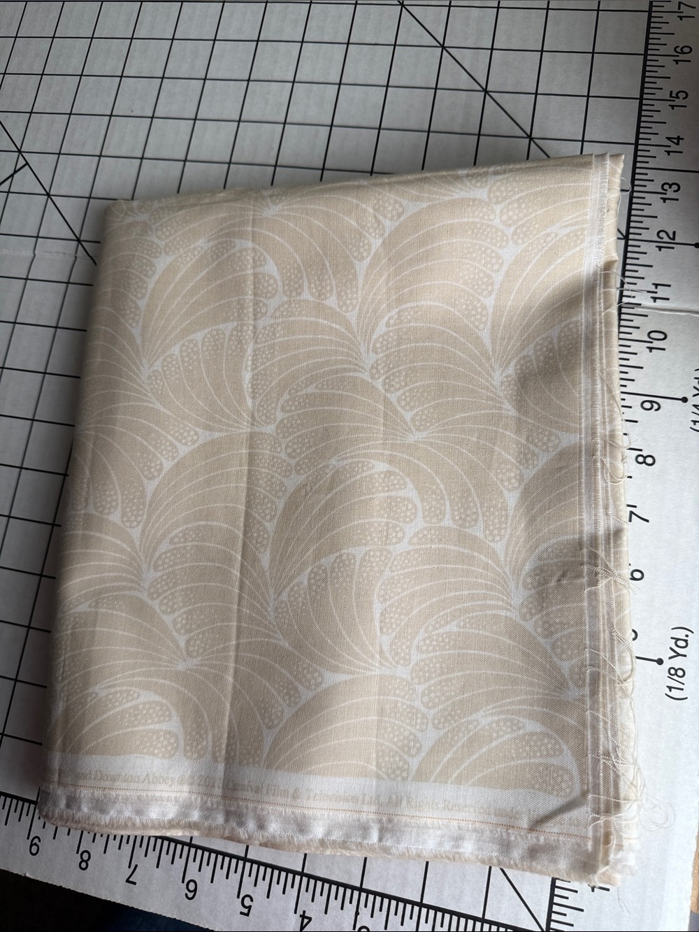 Vintage 3 Yard Cream Ivory Art Deco Fan Quilting Cotton Fabric 42” Tone-on-Tone